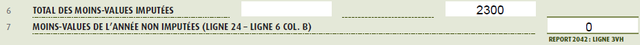 Formulaire 2074-CMV : total moins-values imputées